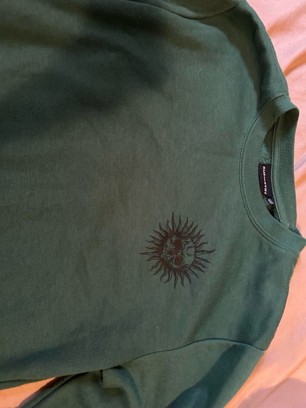 Chemistry Green Crewneck Sweatshirt with Neon Pink & Purple Sun Skull Graphic - Picture 3 of 3